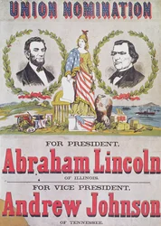 Plakat kampanii wyborczej na rzecz nominacji Unii z Abrahamem Lincolnem kandydującym na prezydenta i Andrewem Johnsonem na wiceprezydenta